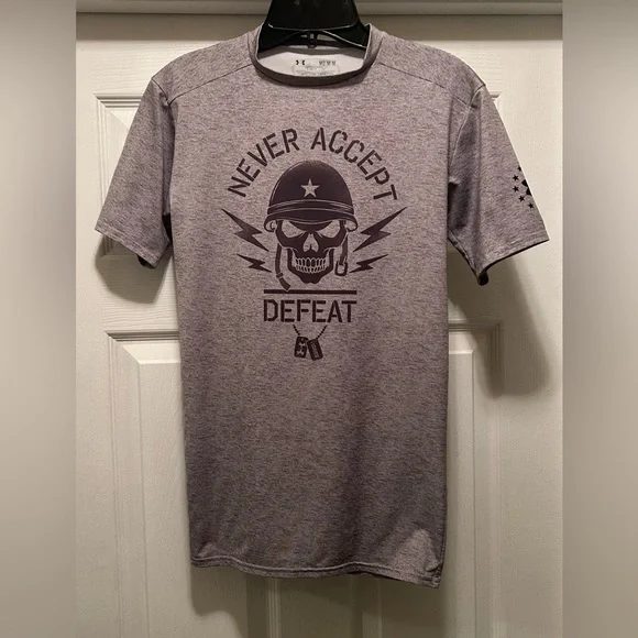 Under Armour Gray Graphic Tee - Never Accept Defeat - Picture 1 of 3